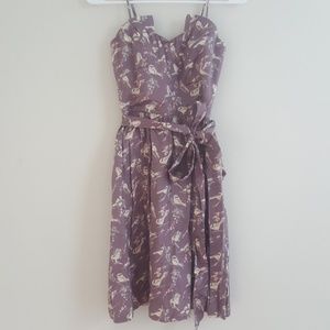 Bird print flared dress